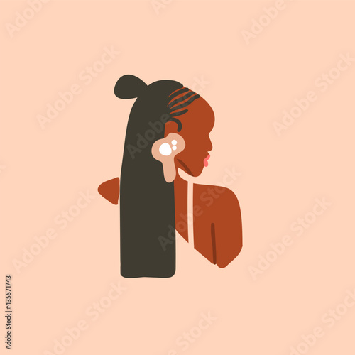 Hand drawn vector abstract stock flat graphic contemporary line art,aesthetic fashion illustration with bohemian,beautiful modern female portrait in simple trendy style isolated on pastel background