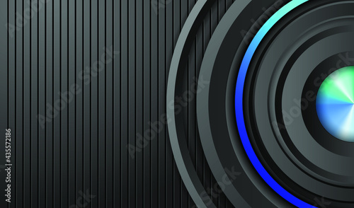 Dark relief background with multilayered round frame. 3D layers and neon lighting.
