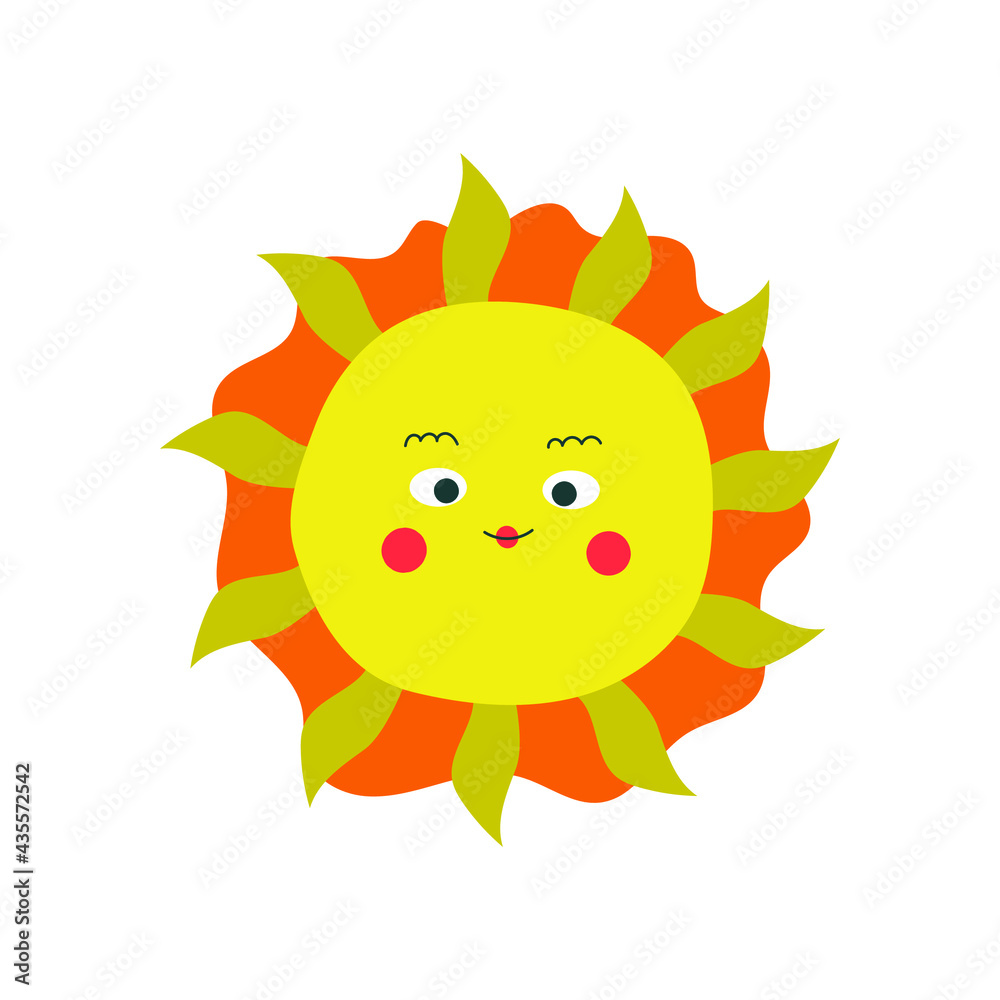 Abstract sun with face, modern flat illustration.