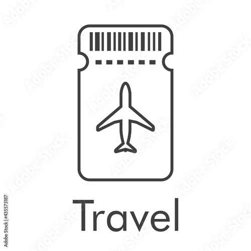 Logotipo con texto Travel y silueta de avión en tarjeta de embarque con lineas en color gris