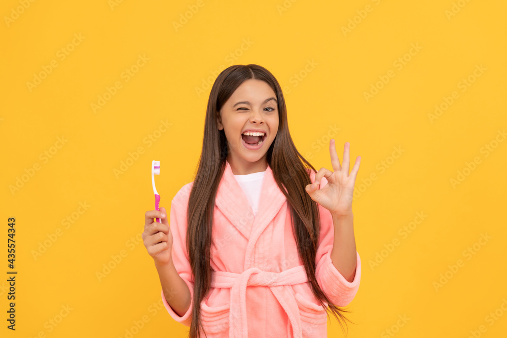 self hygiene. daily habit. happy teen girl hold toothbrush. childhood happiness. morning routine. self hygiene. daily habit. happy teen girl hold toothbrush. childhood happiness. morning routine.