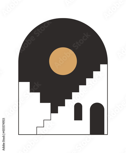 Moroccan stairs, arch, walls, arc vector icon. Architecture elements boho