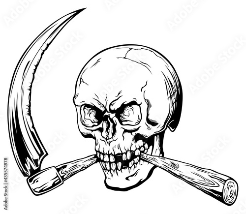 Skull bites scythe