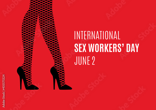 International Sex Workers' Day vector. Female legs in high heels vector. Black high heels and fishnet stocking silhouette on a red background. Sexy women's legs icon. Important day