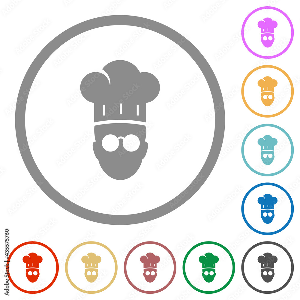 Chef with glasses flat icons with outlines Chef with glasses flat icons with outlines