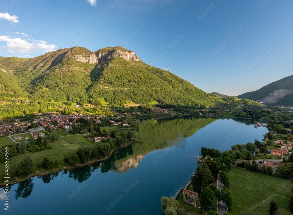 Panorama of Endine Lake , the lake is located near Bergamo in Cavallina Valley , Italy Lombardy. Panorama of Endine Lake , the lake is located near Bergamo in Cavallina Valley , Italy Lombardy.
