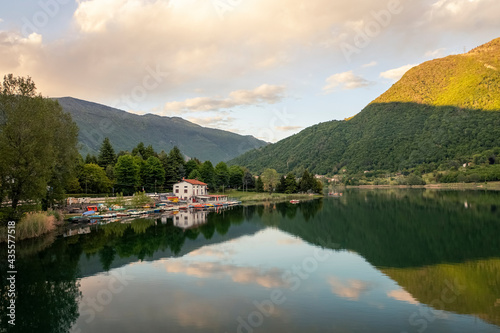 Panorama of Endine Lake   the lake is located near Bergamo in Cavallina Valley   Italy Lombardy.
