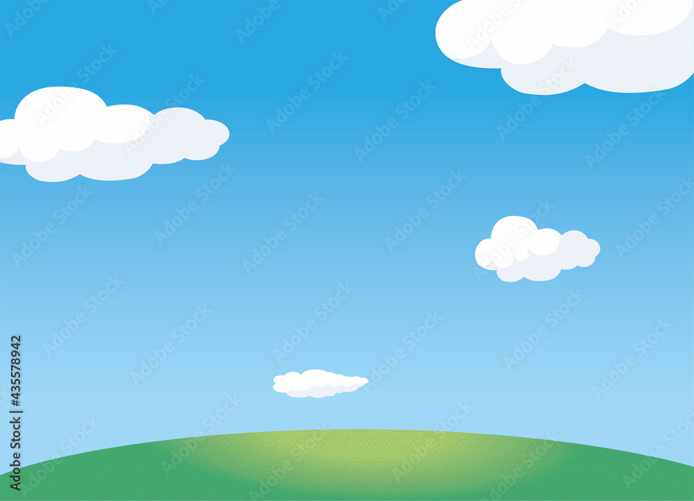 Obraz premium 夏のイメージのイラスト背景素材 丘・小山と青空と白い雲