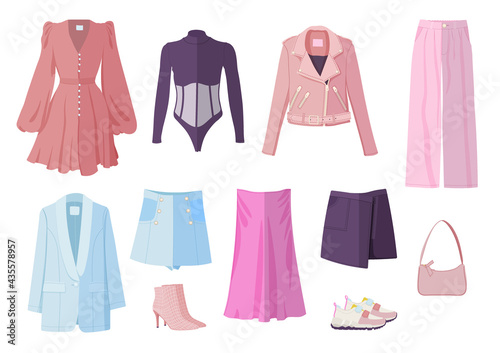Clothes set with casual woman spring clothes, footwear