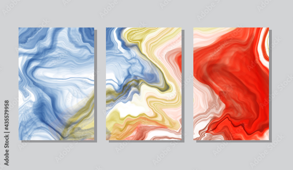 Vector abstract marble set. Ink paint illustration