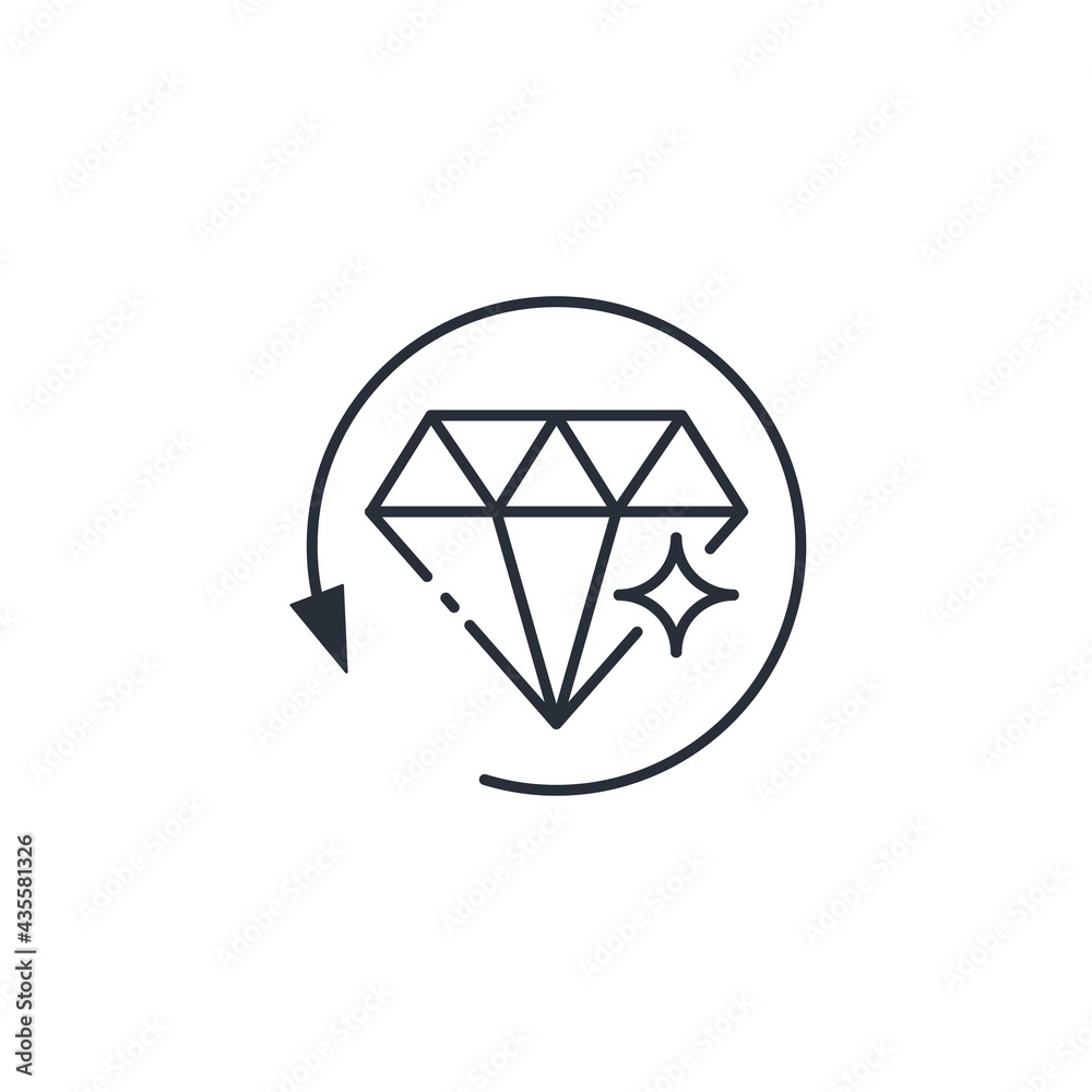Gem and arrow of rotation. Return to old values and traditions. Vector linear icon isolated on white background. Gem and arrow of rotation. Return to old values and traditions. Vector linear icon isolated on white background.
