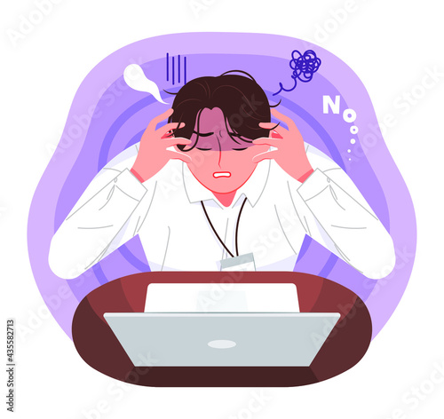 Male office worker desperate under work stress. Business stress concept vector illustration.
