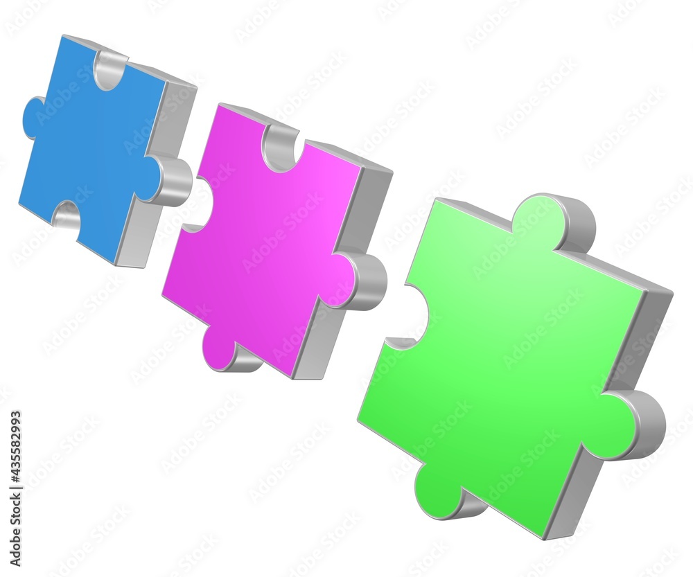 drei Puzzleteile fügen sich zusammen drei Puzzleteile fügen sich zusammen