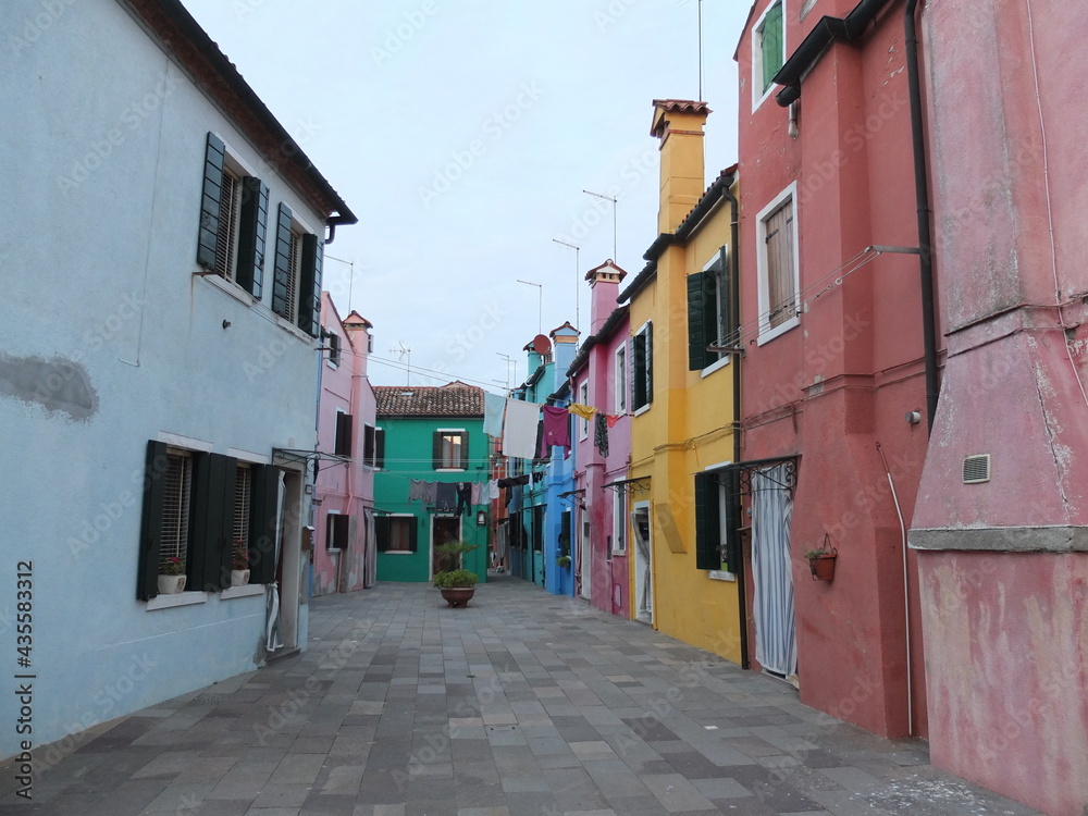 Buranos Narrow Streets with Beautiful Colorful Facades in Italy´s Venice