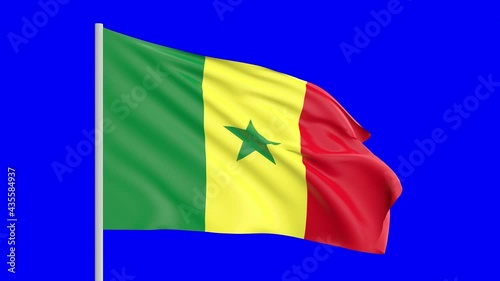 National Flag Of Senegal Waving In The Wind on Blue Screen With Alpha Matte photo