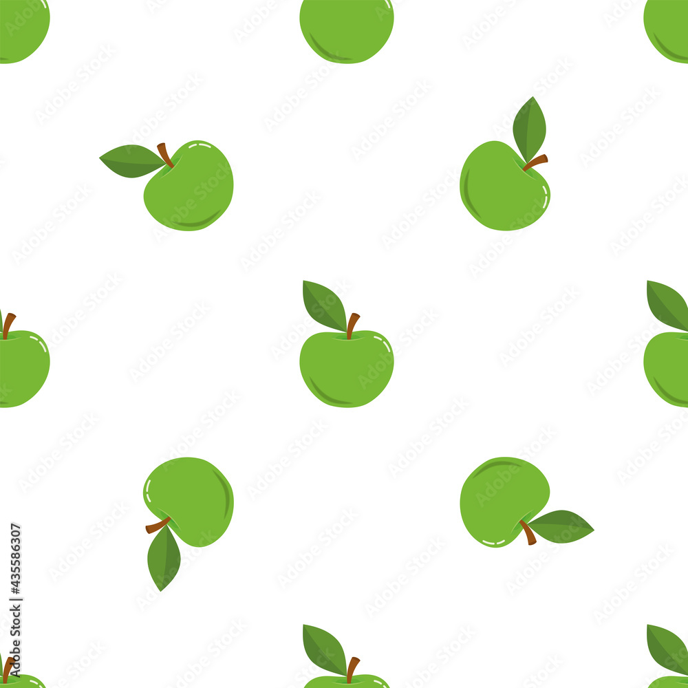 Abstract seamless background with green apples with leaves. . Creative flat style illustration Abstract seamless background with green apples with leaves. . Creative flat style illustration