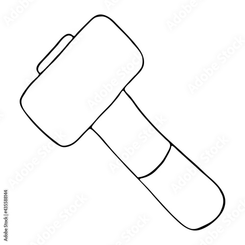 Hammer icon in doodle sketch lines. Construction tool.Vector illustration isolated on white background.
