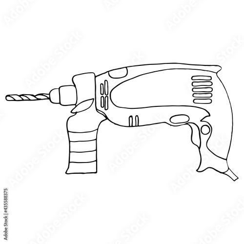 Hammer drill vector sketch icon isolated on background. Puncher sketch icon for infographic, website or app.
