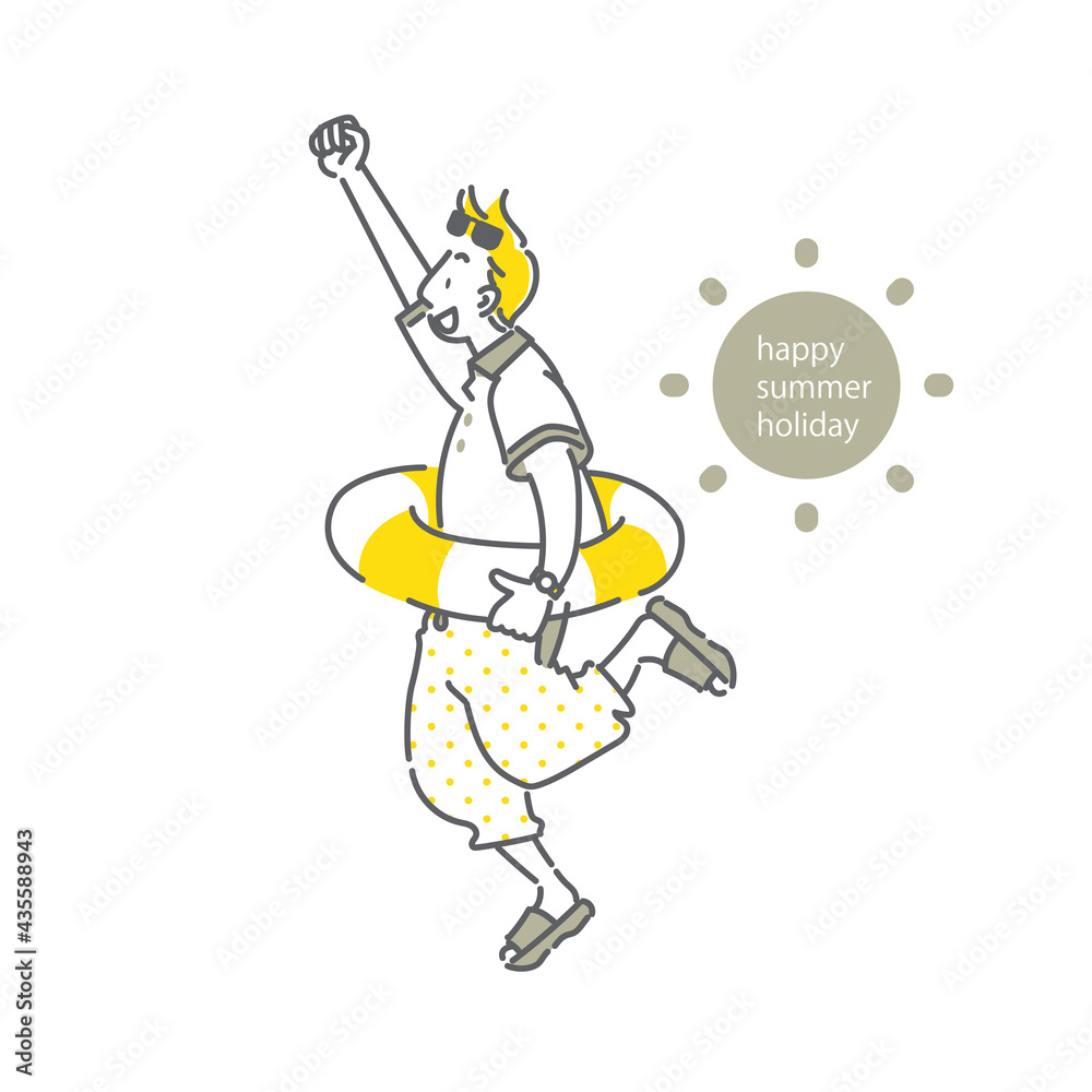 楽しい夏休み中のビーチの男性 シンプルでお洒落な線画イラスト Stock Vector Adobe Stock