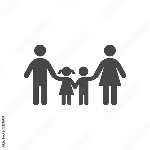 Family holding hands vector icon. Mother, father with children, son and daughter symbol.