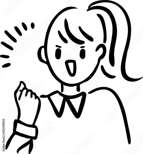 ベクター素材　ガッツポーズをする女性の手描きイラスト