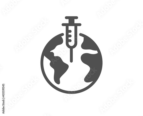 Pandemic vaccine simple icon. Corona syringe sign. Covid jab symbol. Classic flat style. Quality design element. Simple pandemic vaccine icon. Vector