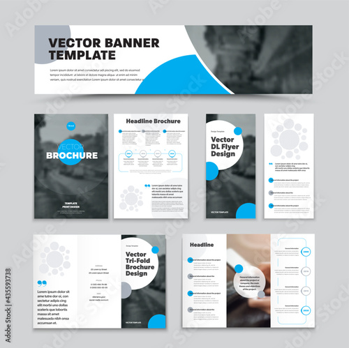 Vector banner, brochure, trifold, dl flyer with headline, cover with geometric design for corporate style, on a white background. Set