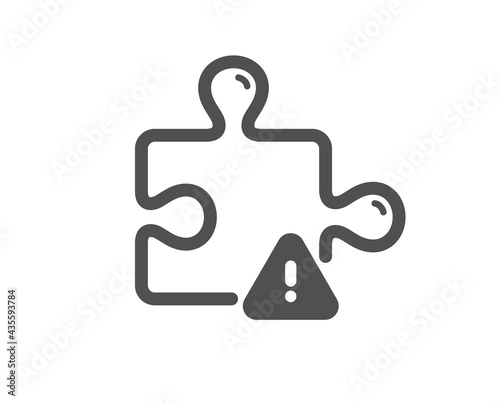 Puzzle simple icon. Jigsaw piece with attention sign. Business challenge symbol. Classic flat style. Quality design element. Simple puzzle icon. Vector