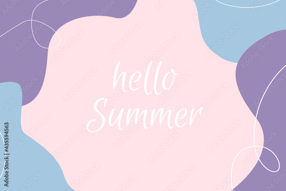 Hello summer banner with abstract organic shapes. Modern drawn vector illustration
