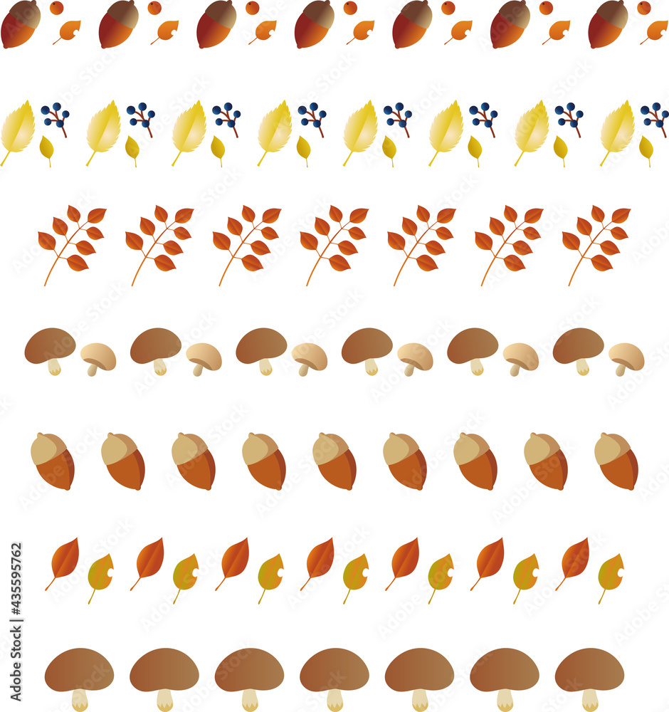 秋 植物 キノコ どんぐり 落葉 飾り 罫線 ライン あしらい 飾り罫 イラスト素材セット Stock Vektorgrafik Adobe Stock
