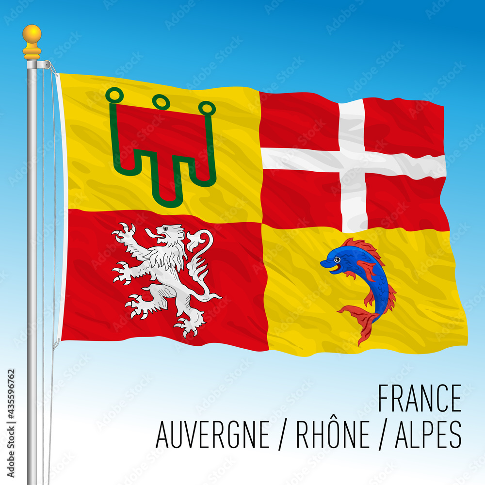 Auvergne Rhone Alpes regional flag, France, European Union, vector illustration Auvergne Rhone Alpes regional flag, France, European Union, vector illustration