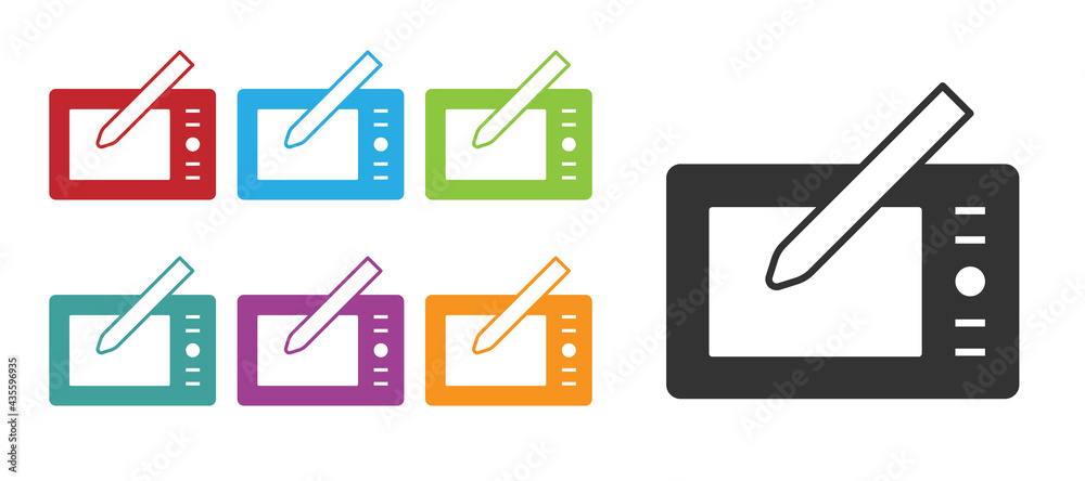 Black Graphic tablet icon isolated on white background. Set icons colorful. Vector Black Graphic tablet icon isolated on white background. Set icons colorful. Vector