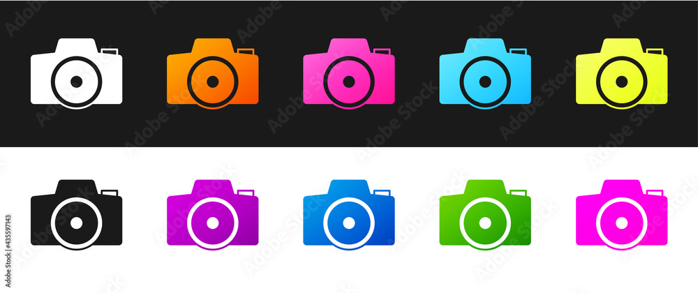 Set Photo camera icon isolated on black and white background. Foto camera. Digital photography. Vector Set Photo camera icon isolated on black and white background. Foto camera. Digital photography. Vector