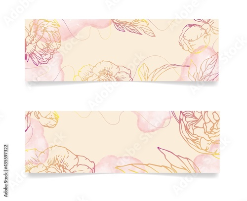 Minimal floral background with hand drawn tropical flowers and leaves. Abstract romantical banner template. Congratulations  modern vector concept © Екатерина Великая