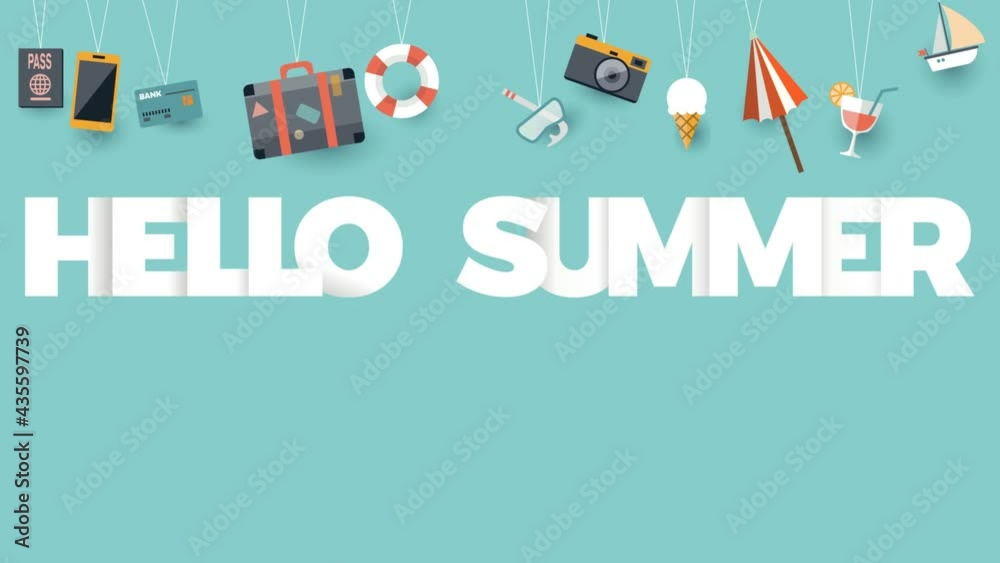 The word Hello Summer with icons. The word Hello Summer with icons.