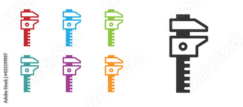 Black Calliper or caliper and scale icon isolated on white background. Precision measuring tools. Set icons colorful. Vector