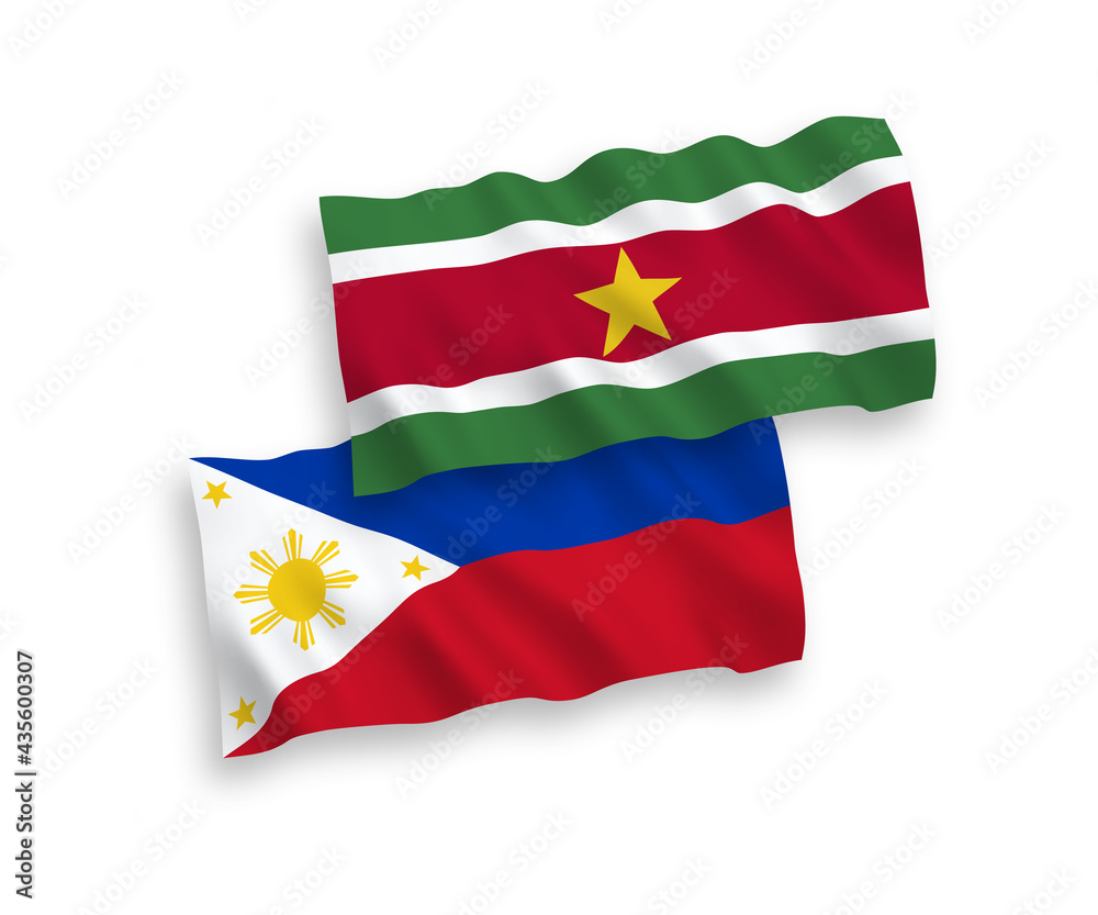 Flags of Republic of Suriname and Philippines on a white background