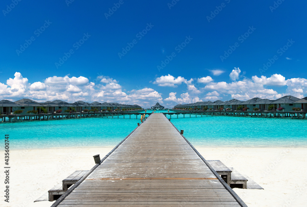 Obraz premium tropical Maldives island with white sandy beach and sea
