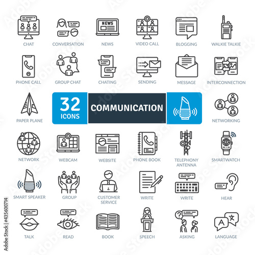 Communication Icons Pack. Thin line icons set. Flat icon collection set. Simple vector icons