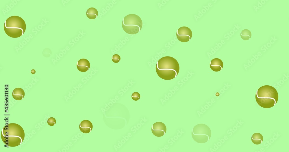 Composition of multiple tennis balls over green background