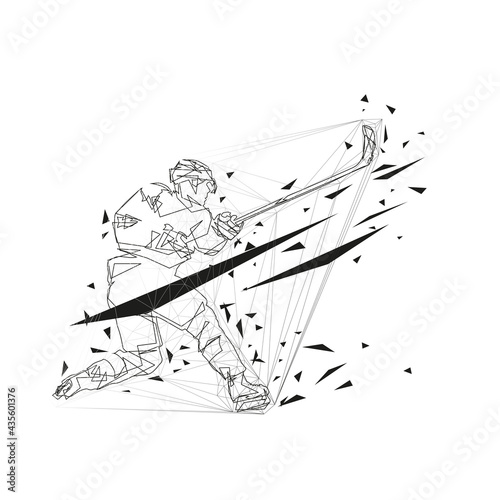 Ice hockey player shoots the puck, line art, abstract geometric vector silhouette
