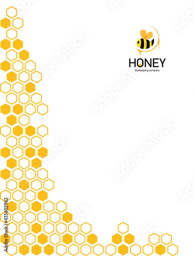 Vertical Modern Honeycomb orange background. Corner border of geometric hexagons