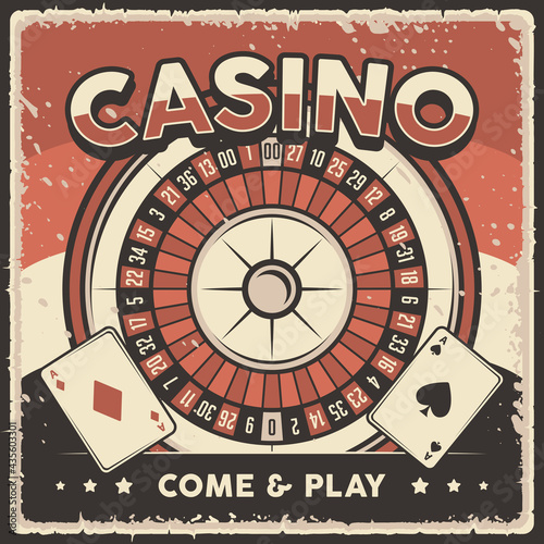 Retro vintage illustration vector graphic of Casino Roulette fit for wood poster or signage