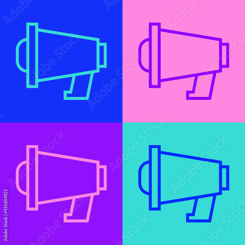 Wallpaper Mural Pop art line Megaphone icon isolated on color background. Speaker sign. Vector Torontodigital.ca