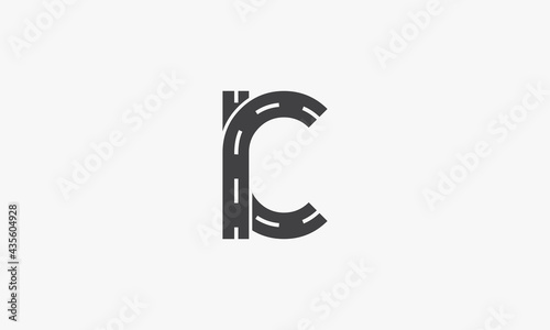 C or RC letter logo road strret concept isolated on white background. photo
