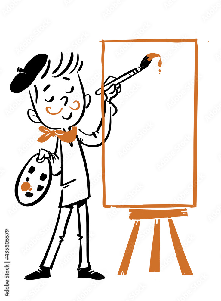 Illustration of child artist painting a canvas