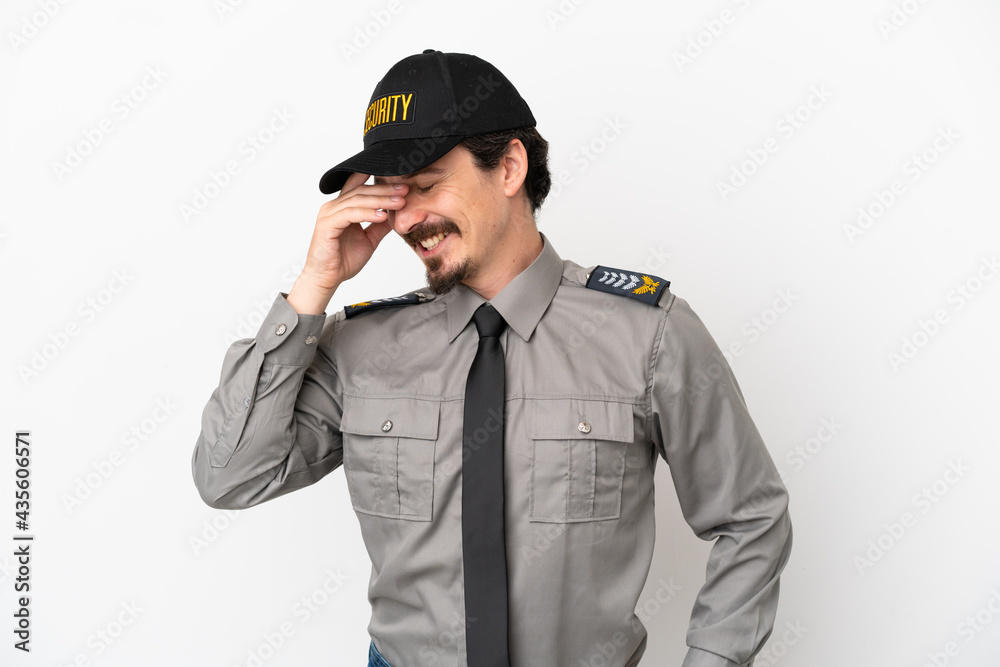 Young caucasian security man isolated on white background laughing Young caucasian security man isolated on white background laughing