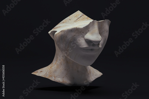 Statue head cut in half with marble texture