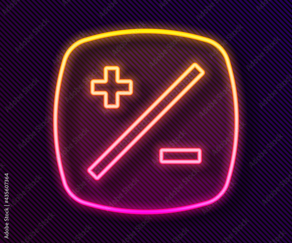 Fototapeta premium Glowing neon line Exposure compensation icon isolated on black background. Vector