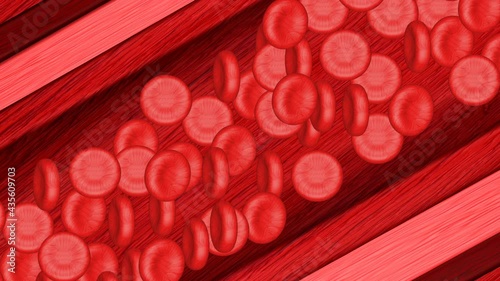 Red blood cells moving in the artery. Macro. Loopable. 3D rendering. photo